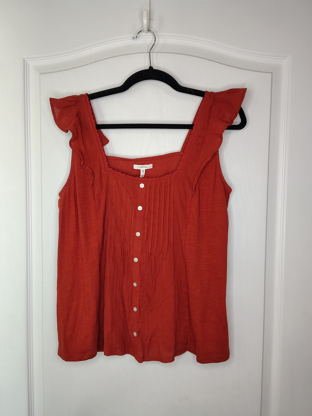 Maurices Coral Ruffle Sleeve Button-Front Top